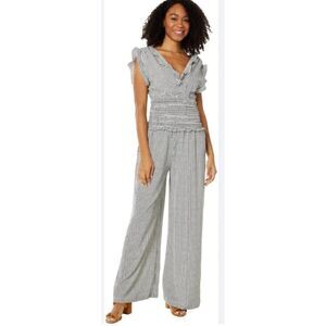 Max Studio Black & White Ruffle Wide Leg Jumpsuit Size XS